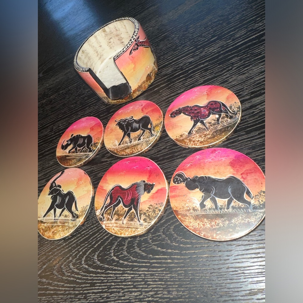 Handmade Handpainted African Coaster Set - Picture 2 of 11